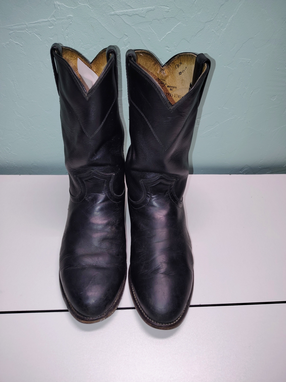 Justin Classic Black Leather Roper Style 3133 Cowboy Boots Men's Size 7 D